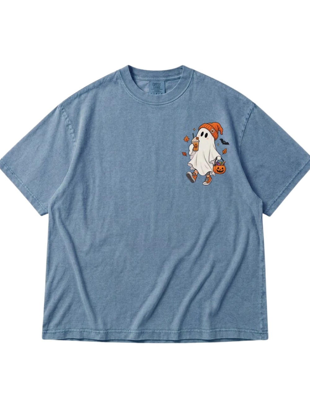 Comfort Colors Light Blue Halloween Ghost Pocket Tee